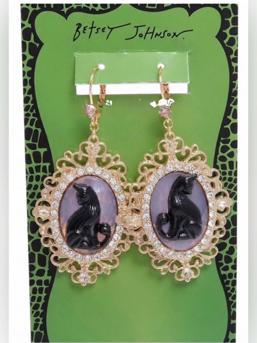 Betsey Johnson Cat Cameo Earrings